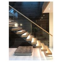 Escalier flottant moderne avec marches en bois et système de main courante pour projets résidentiels intérieurs et extérieurs