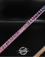 Chaîne tennis arc-en-ciel en or 9K-18K LEQI |   Pavé de pierres précieuses taille baguette et diamants de laboratoire (Bijoux Hip Hop Color Blast)