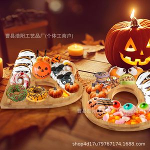 Plateau de service en bambou en forme de lettre BOO, plateau à dessert d'Halloween, planche à découper en bois, plateau de présentation alimentaire pour fête - Product Image 3