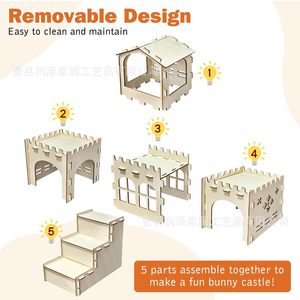Casa de Madera Modular para Mascotas, Castillo para Conejos y Cobayas, Escondite para Animales Pequeños, Multifuncional, Rectangular, Origen Shandong - Product Image 4
