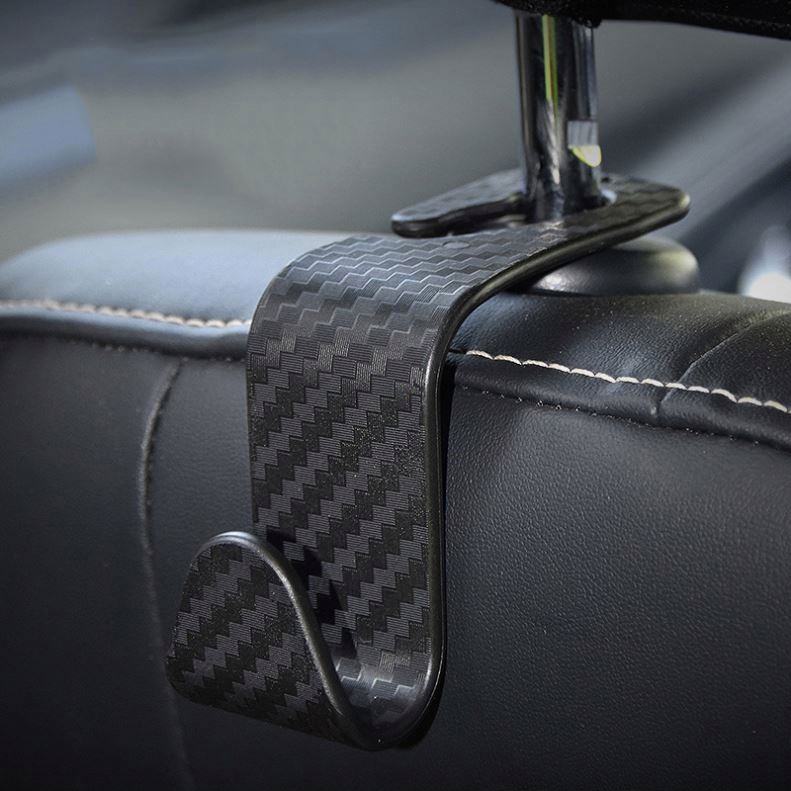 4PCS Carbon Fiber Pattern Car Seat Headrest Hooks – Universal Multifunctional Rear Seat Storage Hanger &amp; Organizer for Car Interior