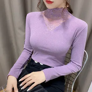2021 new women shirts casual lace design blouse long sleeve ladies tops