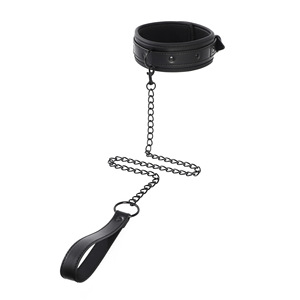 Black Leather <b>Bondage</b> Set With Chain And Wrist Cuffs For Couples BDSM Play - Product Image 5