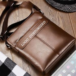 High Quality Custom Print Logo Waterproof <b>Soft</b> PU <b>Leather</b> Fashion Vintage Letter Pattern Messenger Shoulder <b>Bag</b> for Men - Product Image 5