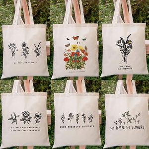 Custom Large Capacity Floral Pattern <b>Canvas</b> Handbag with Stylish Letter Graphic Practical <b>Shopper</b> Bags for Shopping - Product Image 2