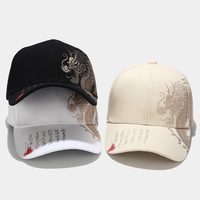 Gorra de Béisbol Ajustable de 6 Paneles con Estampado de Dragón Chino en Lona de Poliéster/Algodón para Hombre y Mujer - Para Exteriores