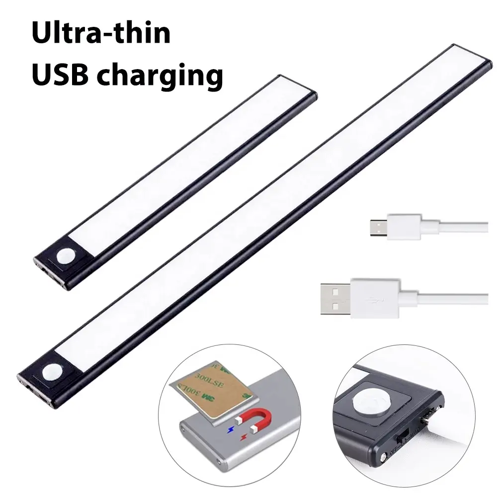 Ultra-thin LED Cabinet Lighting 3 Modes PIR Motion Sensor USB Rechargeable closet light for kitchen cabinets lighting