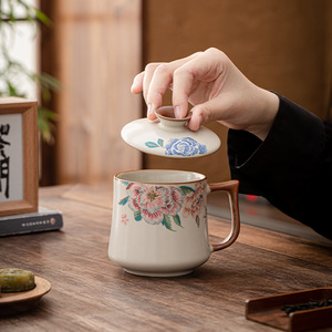 <span class=keywords><strong>Taza</strong></span> de Porcelana Ru Kiln de Alta Gama; <span class=keywords><strong>Taza</strong></span> de Agua de Alto Valor con Tapa para Uso en el Hogar y la Oficina, <span class=keywords><strong>Taza</strong></span> de Té para Uso Personal; Regalo para Maestros - Product Image 4