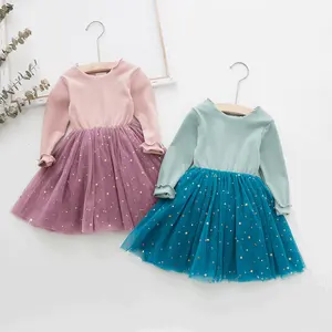 Dress for Girls with green and Pink Color for Girl Kids Clothes Long Sleeve Children Princess Tulle Dress for sale