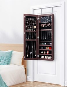 <span class=keywords><strong>Espejo</strong></span> de Pared con Iluminación LED Marrón de Gran Capacidad, Armario Organizador de Joyas con <span class=keywords><strong>Espejo</strong></span> de <span class=keywords><strong>Cuerpo</strong></span> <span class=keywords><strong>Entero</strong></span> - Product Image 1