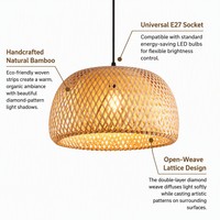 Lampadario Artigianale Cinese in Bambù e Rattan, Illuminazione Retrò Intrecciata, Lampada a Sospensione Decorativa per Ristorante, Chandelier in Legno a Forma di Cappello di Paglia