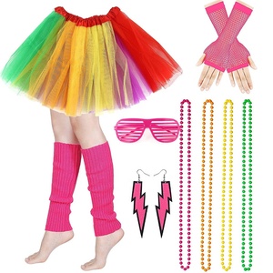 Accessoires de costume Pafu Carnival années 80 : <span class=keywords><strong>tutu</strong></span> néon, bandeau, collier, gants, lunettes, chauffe-jambes, ensembles de déguisement années 80 - Product Image 3