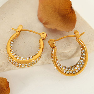 Boucles d'oreilles créoles de créateur en acier inoxydable 316L plaqué or PVD 14k 18k, avec zircon double C, style vintage et personnalisé, pour femme - Product Image 2