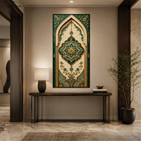 Œuvre d'art islamique en forme d'arche, toile géométrique arabe, décoration intérieure de mosquée, peinture murale du Moyen-Orient, art ornemental pour entrée