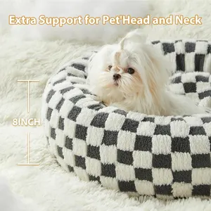 Calming Pet Bed For Puppy And Kitty With Non-Slip Bottom Cute Fancy Dog Bed Machine Washable Plush Fabric Boucle Dog Bed