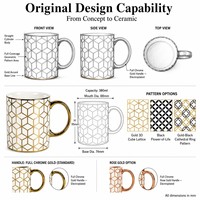 Toppik — tasses à café en céramique avec poignée dorée, personnalisées, de luxe, réutilisables, arabes