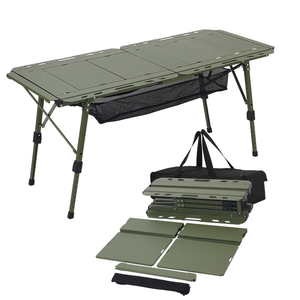 Portable Aluminum <strong>Camping</strong> <strong>Table</strong> Folding Outdoor <strong>Kitchen</strong> <strong>Table</strong> with Grill Insert Adjustable Height Picnic <strong>Table</strong> - Product Image 2