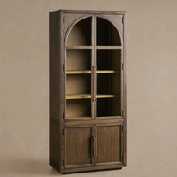 Bibliothèque en chêne massif vintage de haute qualité, armoire haute avec vitrine en verre, armoire décorative cintrée