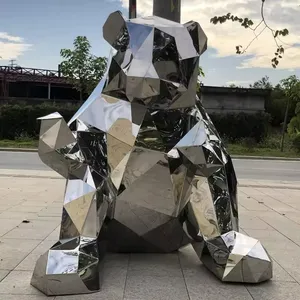 Özel otel ev çevre dostu paslanmaz çelik Metal el sanatları hayvan oyuncak geometrik ayı paslanmaz çelik oturma devlet heykel