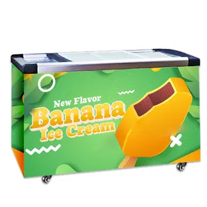 Chất Lượng Đáng Tin Cậy Siêu Thị Cửa Hàng Hiển Thị Cong Trượt 2 Cửa Kính Ice Cream Showcase Tủ Đông