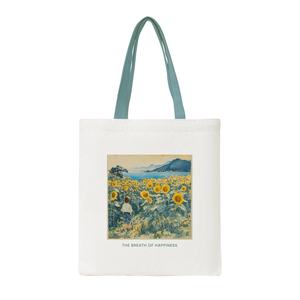 Sac en toile coton personnalisé sac cabas à bandoulière mode décontractée motif tournesol coucher de soleil sac en toile cadeau pour publicité sac de promotion - Product Image 4