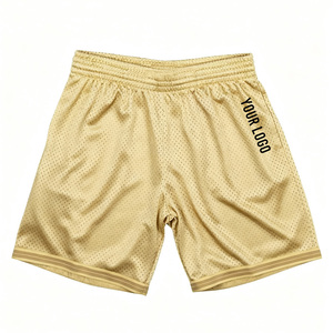 Pantalones Cortos de Baloncesto para Hombre, Malla Dorada, Elásticos, Transpirables, Casuales, Deportivos, con Logotipo en la Pierna Derecha, Impresión por Transferencia de Calor, para Todas las Temporadas - Product Image 1