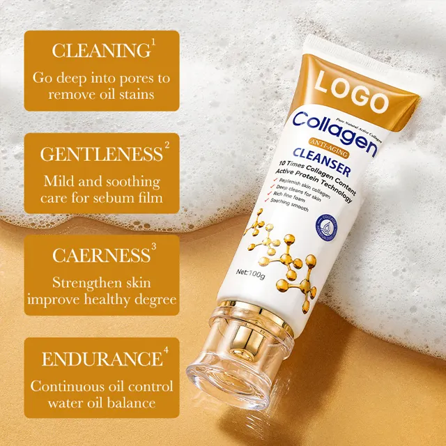 Etichetta privata Oem Odm cura del viso olio di controllo del collagene detergente per il viso pulire il viso sbiancante detergente per il viso