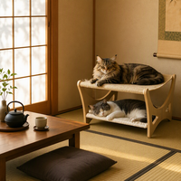 Hamac pour chat surélevé à double couche avec coussin rembourré amovible en polyester, design lavable