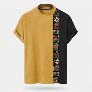 Camiseta de Manga Corta para Hombre con Estampado Geométrico, Ribete en Contraste, Cuello Redondo, Corte Regular Informal, Tejido de Punto 100% Algodón - Product Image 4