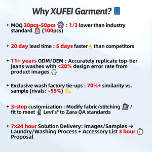 XUFEI جودة عالية خمر الشارع مخصص أزياء فضفاضة تناسب الرجال القذرة الطين الأصفر غسلها الجينز - Product Image 5