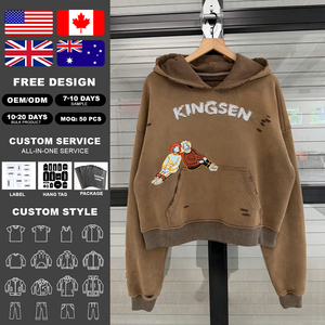 เสื้อฮู้ดดี้ผู้ชายไซส์ใหญ่พิเศษ ผ้าคอตตอน 100% ซิปหน้า ล้างสีแบบแอซิดวอช แต่งลายปัก สไตล์สตรีทแวร์ - Product Image 2