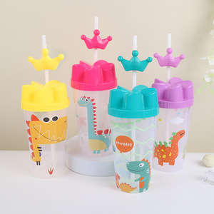 Cartoon Dinosaur Pattern PP Plastic <b>Straw</b> Cup 400ml/600ml <b>Reusable</b> for Children Daily & Party Use - Product Image 3