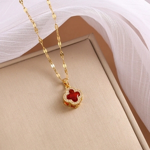Collar con Colgante de Trébol <span class=keywords><strong>Violeta</strong></span> en Cadena de Acero Inoxidable para Mujer, Joyería de Lujo con Cristales de Colores, Regalo de Boda - Product Image 3