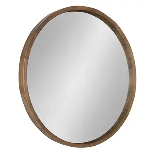 Hutton Round Wood Framed Accent Mirror/30" Diameter/Rustic Brown