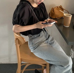 Chemisier <span class=keywords><strong>noir</strong></span> à nouer pour <span class=keywords><strong>femme</strong></span> <span class=keywords><strong>Top</strong></span> à manches bouffantes T-Shirt décontracté et <span class=keywords><strong>chic</strong></span> Summer Loose Fit Cute Boho Style Streetwear - Product Image 6