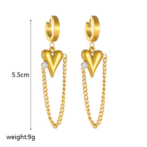 Heart Shape <b>Chain</b> Earrings Gold Plated <b>Titanium</b> Steel With Diamond Pendant For Women Party Jewelry - Product Image 5