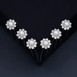 6 unids/pack de diamantes de imitación de pelo de la Boda nupcial de la boda Horquillas para el <span class=keywords><strong>cabello</strong></span> perla nupcial pelo Clip de <span class=keywords><strong>plata</strong></span> - Product Image 1