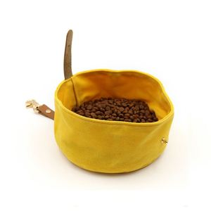 Stocked Waxed Canvas Foldable Pet Portable Water <b>Container</b> Travel Dog <b>Cat</b> Feeding Bowl With Carabiner - Product Image 5