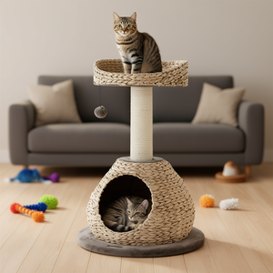 Arbre à chat fait main de 28 pouces avec plateforme de saut et griffoir en sisal pour chats d'intérieur, style classique - Product Image 2