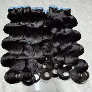 Extensions de cheveux brésiliens Remy Body Wave à bandes adhésives, 20 pièces, extensions invisibles Skin Weft, longueur étirée 18 pouces # 1B Femmes - Product Image 5