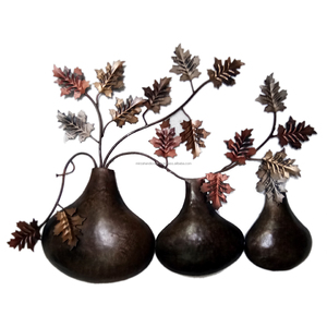 METAL LEAFS BROWN VASE SET LIVING ROOM LARGE ART - Product Image 2