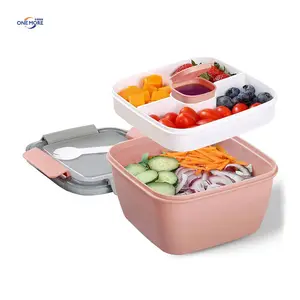 BPA Free Salad Food Bowls 52oz Salad Dressings Container With 3 Compartments Bento Lunch Box