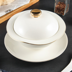 Set di piatti creativi in porcellana per zuppiera con coperchio ciotole in ceramica per ristorante dell'hotel con design in oro per banchetti e banchetti - Product Image 5