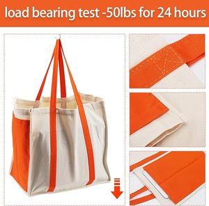 Custom Durable Laundry Grocery Shopping Beach Picnic Reusable <b>Large</b> <b>Canvas</b> Cotton Hand <b>Bag</b> With Side Pockets for Bottle - Product Image 4