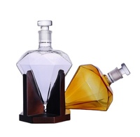 Decantador de Vino de Vidrio de Borosilicato de Alta Calidad en Forma de Diamante, Clásico, Soplado a Mano, 750 ml, Moderno, para Uso en Restaurantes, con Soporte de Madera