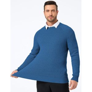Suéter de Cuello Redondo para Hombre FOXA, Tejido Waffle, Color Sólido, Informal, Acrílico Suave, Antipilling, Moda 2025 - Product Image 3