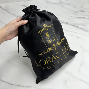 Pochette en satin noir sur mesure avec cordon de serrage, logo doré imprimé, sac cadeau de luxe en satin pour vêtements, bijoux, emballage cosmétique - Product Image 6