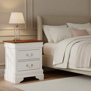 Comodino Tradizionale Bianco con 2 Cassetti e Piano in Legno, Mobile per Camera da Letto con Spazio di Archiviazione - Product Image 2
