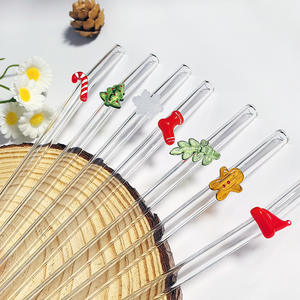 Pajitas de Vidrio Reutilizables para Navidad, Ecológicas, Resistentes al Calor, Diseño Creativo, Puntas Adhesivas, Formas de Hombre de Jengibre y Árbol - Product Image 5