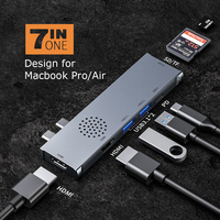 Thunderbolt 4 Usb C Layar 4K, Stasiun Dok Thunderbolt 7 In 1, USB 3.0, Hub Tipe C 3.1, Adaptor Usb untuk MacBook Pro/Air